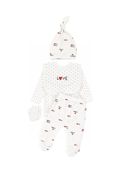 Bebegen Unisex Ekru I Love My Family Yazılı Puanlı 5'li Hastane Çıkış Seti Çok Renkli