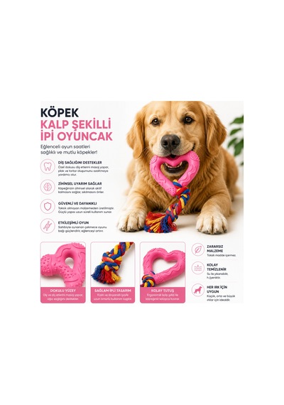 Köpek Kalp Şekilli Diş Kaşıma Oyuncağı İpli Çekiştirme - Pembe
