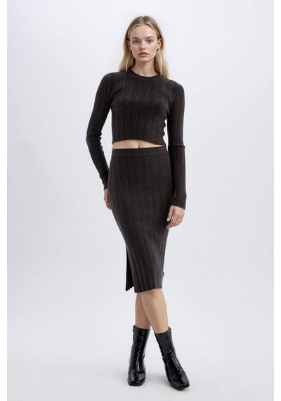 Defacto Slim Fit Dar Kesim Bisiklet Yaka Triko Kazak A2057AX24AUAR227 Antrasit