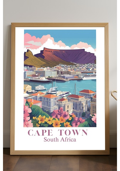Cape Town Doğal Ahşap Çerçeveli Poster, Dekoratif Seyahat Duvar Tablosu