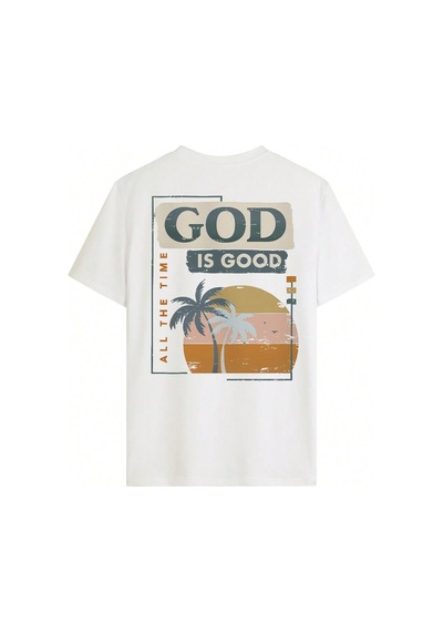 God Is Good T-shirt - Beyaz Baskılı Oversize Bisiklet Yaka Kısa Kol Tişört Beyaz