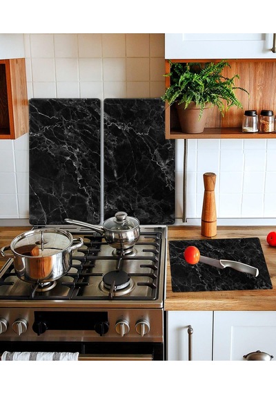 Takım Halinde Siyah Mermer 20x30 Cm Kesme Tablası Ve 60x52cm Cam
