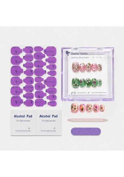 Renkli Nail Art Kısa Oval El Yapımı Jel Takma Tırnak Kkbd1788 M