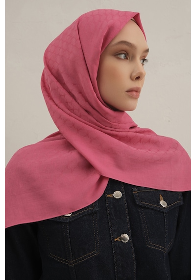 Armine Pembe Link Desen Bambu Cotton Şal 37 Pembe