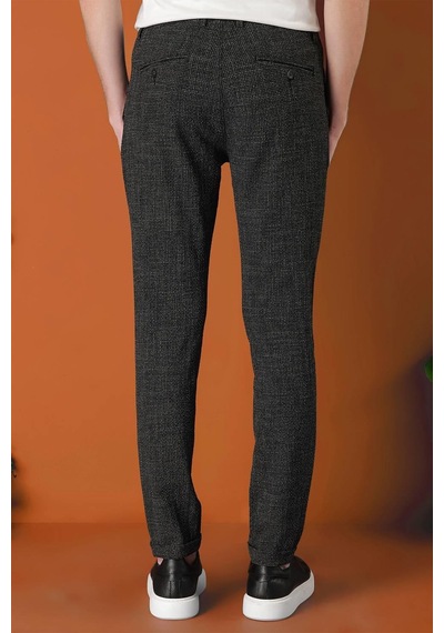 Efor Comfort Fit Beli Lastikli Pötikareli Casual Siyah Pantolon P 1149 Siyah