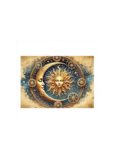 Altın Güneş Astrolojik Desen Hediyelik Ahşap Tablo