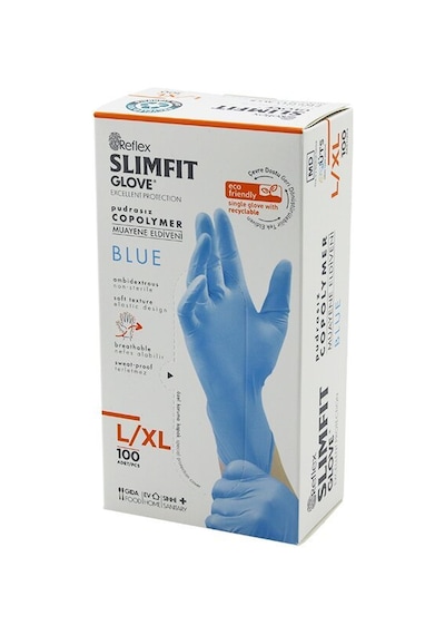 Reflex Slimfit Glove Kod-025 Muayene Eldiven 100'lu L-xl Mavi Pudrasız