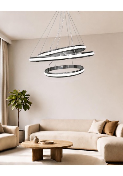 Çember 30-40-50 Modern Ledli Avize Çizgili 3 Renk Power Ledli Krom Kaplama Yatak Odası Salon Mutfak
