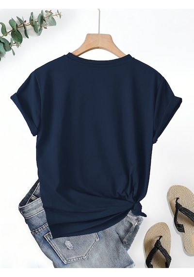 Uyguntarz Unisex Flowers Baskılı Tasarım Tshirt Lacivert