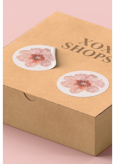 Pembe Çiçek Desenli Yuvarlak Sticker Etiketi 3x3cm St2423 Çok Renkli