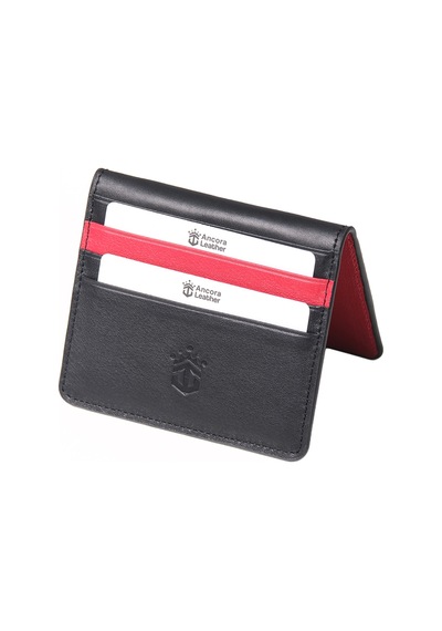 Ancora Leather Hakiki Deri Para Bölmeli Çıtçıtlı Portföy-unisex-26210 Siyah - Kırmızı