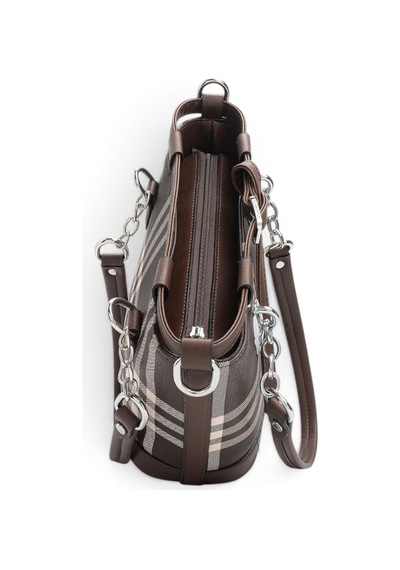 Silver & Polo Silver Polo Kahve - Kahve Çizgili Ekose Kadın El Çantası Sp1155 Kahverengi