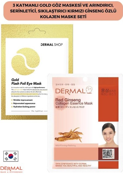 Dermal 3 Katmanlı Gold Göz Maskesi + Kırmızı Ginseng Özlü Kolajen Maskesi