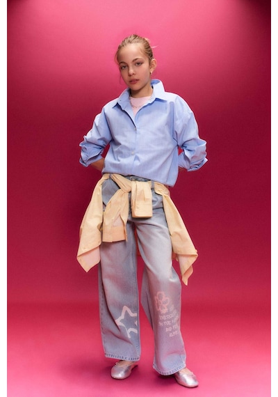 Defacto Baggy Fıt Jean Pantolon Kız Çocuk H0385a826smnm39 Mavi-nm39