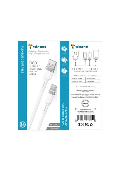 Teknonet Tn-Dc04 Plastik 100 Cm Type-C Şarj Ve Data Kablosu (535075759)