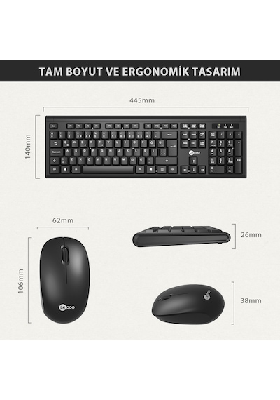 Lecoo Kw200 Kablosuz Klavye & Mouse Set Siyah Optik