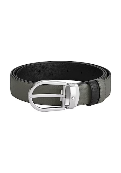 Montblanc At Nalı Tokalı Orta Boy 30 Mm Çift Taraflı Deri Kemer 2 Gri