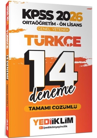 2026 Kpss Ortaöğretim Ön Lisans Genel Yetenek Türkçe Tamamı Çözümlü 14 Deneme Yediiklim Yayınları