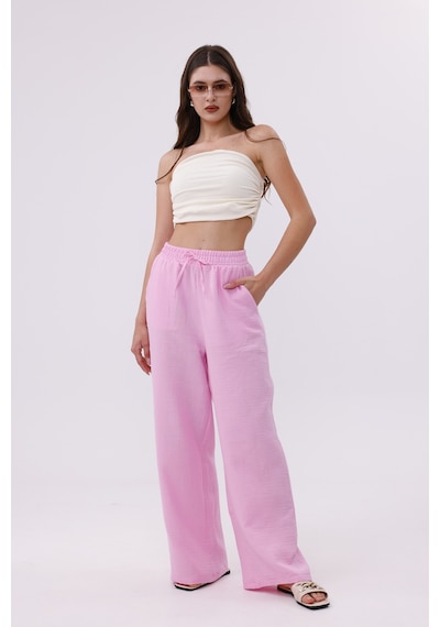Genius Store Müslin Palazzo Kadın Pantolon Müslin-pantolon Pembe