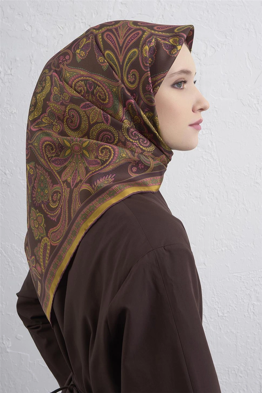 Armine Etnik Desen Saf İpek Twill Eşarp 9421d 81 Hardal