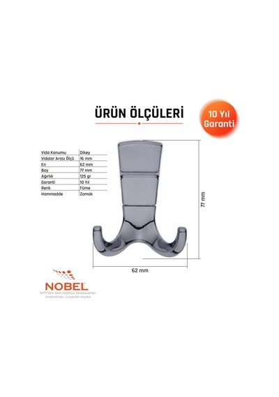 Mina Lüks Askı, Metal, Vestiyer Askı, 125 Gr, Dolap Askılık, Duvar Askılığı, Füme Vidalı 5 Adet