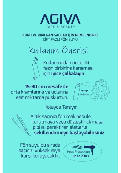 Agiva Care & Beauty 8d Hyaluron Yoğun Nemlendirici, Güçlendirici Ve Isı Koruyucu Çift Fazlı Fön Suyu-250 Ml-vegan