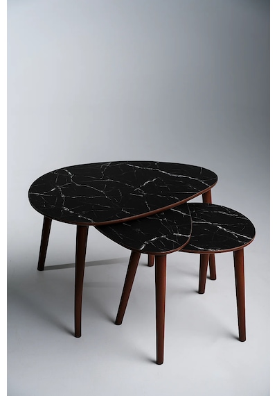 Paris 3'lü Zigon Sehpa &100 Mdf Siyah Mermer Desen