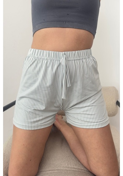 Giysa Kadın Beli Lastikli Çizgili Pijama Altı Şort Yeşil - 26y 2602