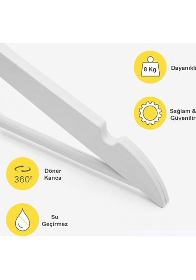6 Adet Beyaz Ahşap Görünümlü Plastik Askı Kıyafet Elbise Gömlek Askısı Gold Kancalı Plastik Beyaz Tr Diğer