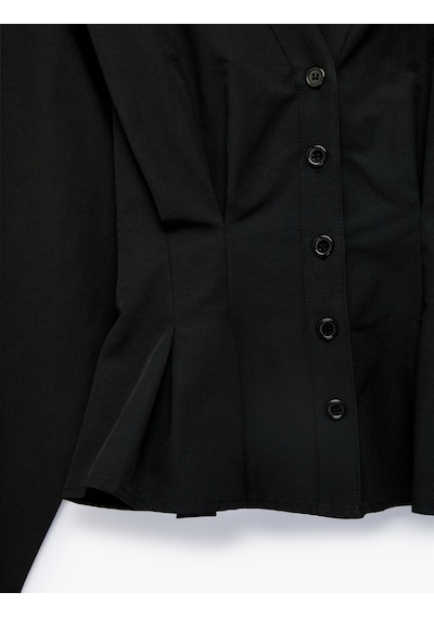 Koton Slim Fit Düğmeli Uzun Kollu V Yaka Poplin Gömlek Siyah 7wak60103uw