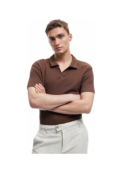 Koton Pamuklu Kısa Kollu Slim Fit Basic Polo Tişört Kahverengi 5sam10026mk Kahve