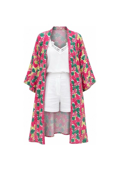 Lila Mare Viskon Kumaşlı Handmade Beachwear & Homewear Kimono Renkli Renkli
