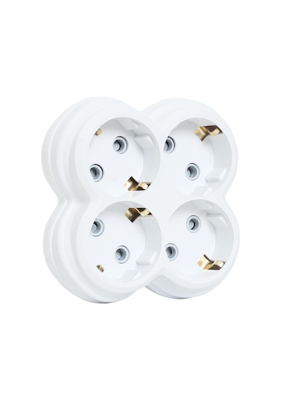 4lü Golyat Fiş, Dörtlü Topraklı Priz Çoklayıcı Fiş, 16a 250 Volt, Max 3600 Watt Beyaz Standart