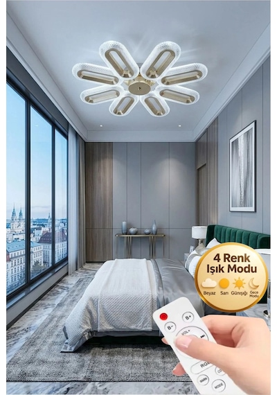 LumiaLighting Eclipse Model 8'li Kumandalı Gold 3 Renk Modu Ledli Tavana Sıfır Salon Mutfak Çocuk Yatak Odası Led Avize Gümüş