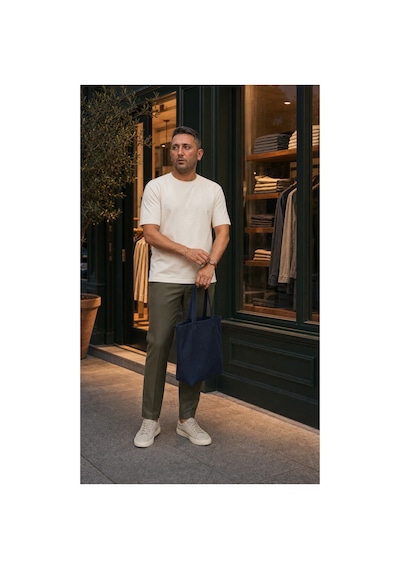 Modi Green Premium Oysho Regular Oversize Unisex Sıfır Yaka Kısa Kollu Tişört - Ekru