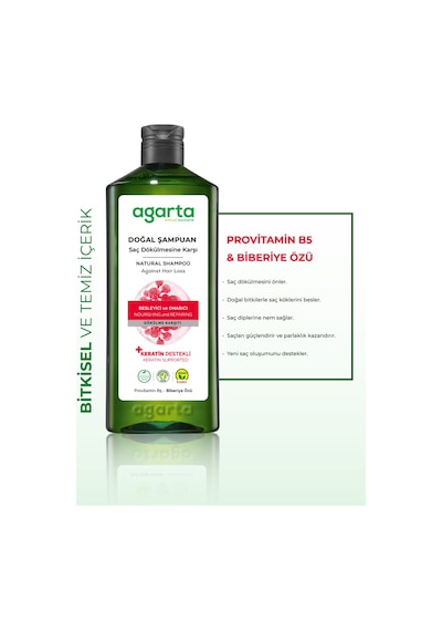 Agarta Saç Dökülmesine Karşı Bitkisel Tuzsuz Şampuan 400 ML (Biberiye özlü)
