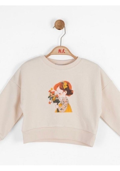 Nk Kids Kız Bebek Pamuklu İki İplik Bahar Sweatshirt-14717 Krem