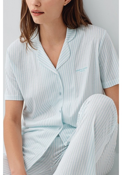 Pierre Cardin Kadın Mavi Gömlek Pijama Takım Pc9204-s-v2 Mavi