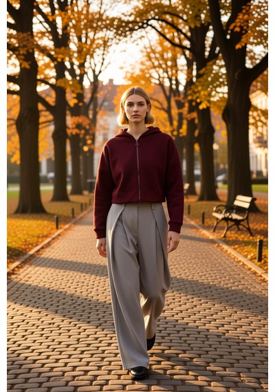 Benerly Kadın Kapüşonlu Fermuarlı Düşük Kol Örme Sweatshirt Fonksiyonel D Bordo