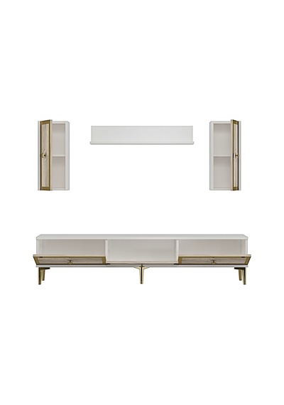 Tvr1816btg Pega Tv Ünitesi Takımı Beyaz-traverten-gold 180cm Beyaz - Traverten - Altın