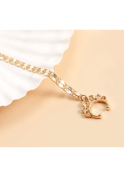 Girift Vintage Gold Zincir Detaylı Kulak Ve Burun Zinciri - Hint Hızması Gold