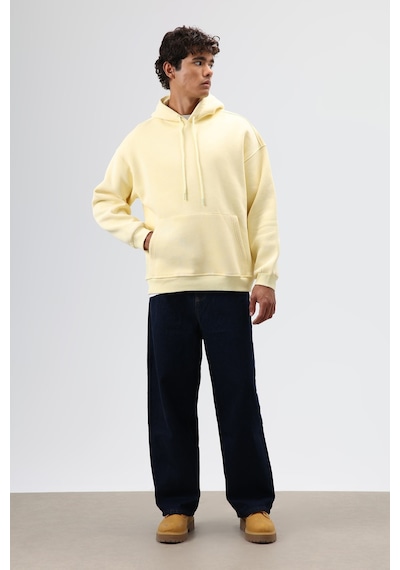 Vamos Basic Oversize Yıkamalı Hoodie Sarı