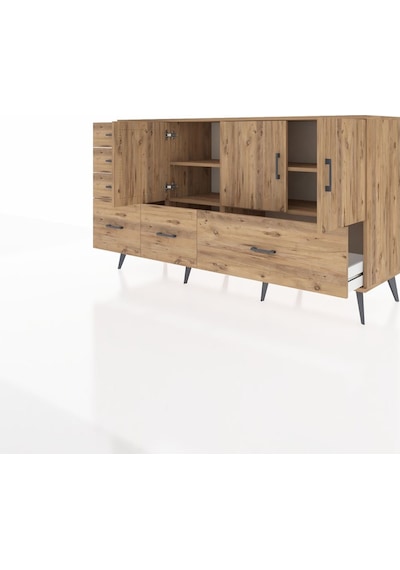 Kronos Konsol 4 Raflı 6 Çekmeceli 3 Kapaklı 176x59x99 Çam-çam Çam-çam