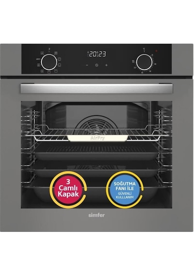 Simfer 10 Fonksiyon Airfry Gri 2'li Ankastre Set (8217 Fırın + 3538 Ocak)
