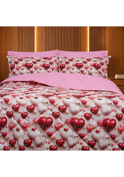 Amora Luxe Çift Kişilik Kalp Desenli Premium 5d Uyku Seti Çeyiz Seti Lastikli Çarşaflı Beyaz - Kırmızı