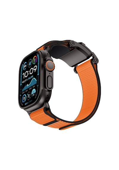 Watch 42mm Uyumlu Mohseven İwatch Mecha Sport Hasır Kordon Siyah-turuncu