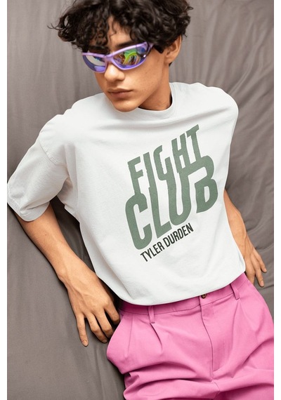 Fight Club Tyler Durden Baskılı Unisex Oversize Film Karakteri Ti Beyaz