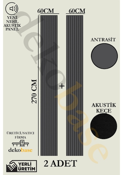 Antrasit 2 Adet 60x270 Cm Yeni Nesil Akustik Ahşap Duvar Paneli