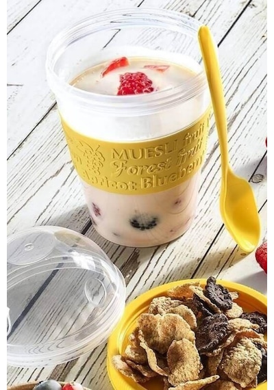 Go  Kapaklı Kaşıklı Hazırla Ve Çık Meyveli Yoğurt Müsli Kabı Beslenme Diyet 600 Ml 001 Bej