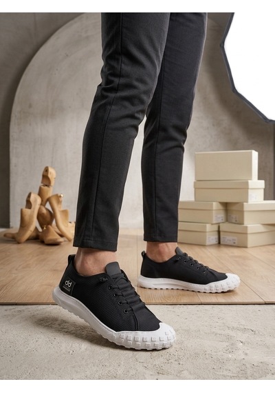 Ba0248 Boa Siyah Beyaz Taban Esnek Bağcıklı Ultra Hafif Nefes Alan Sneaker Ayakkabı